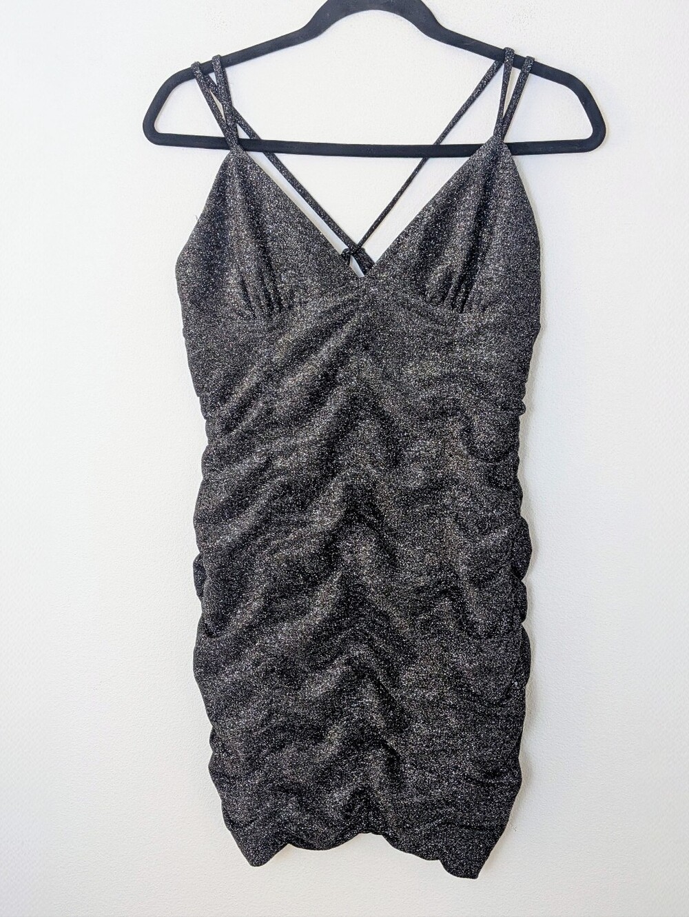 Wild Fable Women's Spaghetti Strap Bodycon Dress Black Sparkle Metallic size S